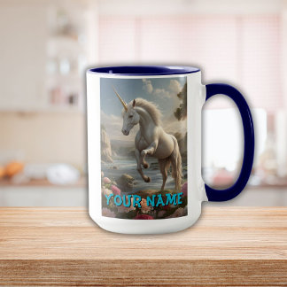 Personalized White Unicorn Flower Stream Mug