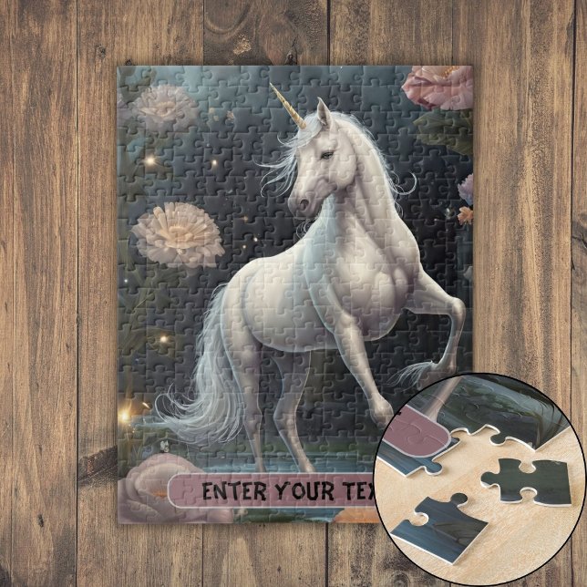 Personalized White Unicorn Flowers Jigsaw Puzzle (Personalized White Unicorn Flowers Jigsaw Puzzle)