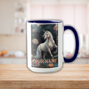 Personalized White Unicorn Flowers Mug
