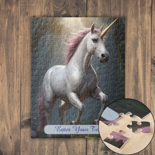 Personalized White Unicorn Forest Jigsaw Puzzle (Personalized White Unicorn Forest Jigsaw Puzzle)