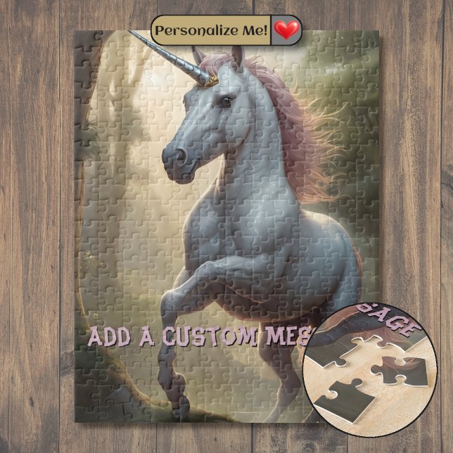 Personalized White Unicorn in Forest Jigsaw Puzzle (Personalized White Unicorn in Forest Jigsaw Puzzle)