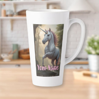 Personalized White Unicorn in Forest Latte Mug