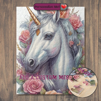 Personalized White Unicorn Portrait Jigsaw Puzzle