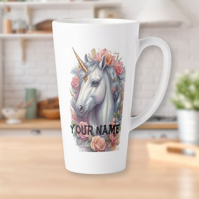 Personalized White Unicorn Portrait Latte Mug (Personalized White Unicorn Portrait Latte Mug)