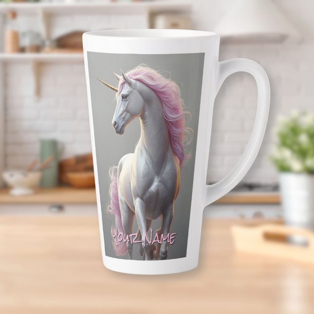 Personalized White Unicorn with Pink Mane Latte Mug (Personalized White Unicorn with Pink Mane Latte Mug)