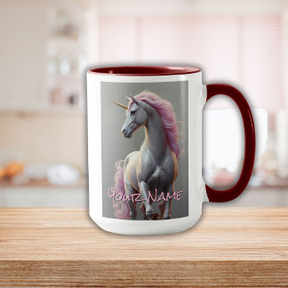 Personalized White Unicorn with Pink Mane Mug