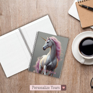 Personalized White Unicorn with Pink Mane Notebook