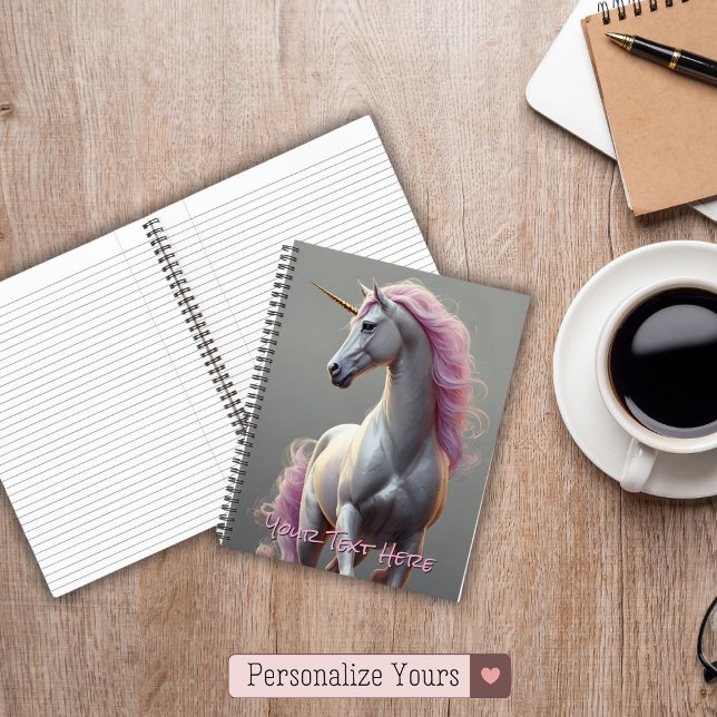 Personalized White Unicorn with Pink Mane Notebook (Personalized White Unicorn with Pink Mane Notebook)