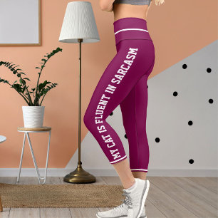 Personalized White Wine Fun Comic Style Cat Theme Capri Leggings