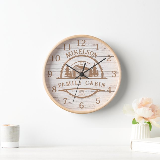 Personalized White Wood Family Cabin Clock (Home)