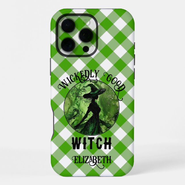 Personalized Wickedly Good Witch Green Gingham iPhone Case (Back)