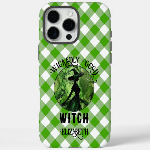 Personalized Wickedly Good Witch Green Gingham iPhone 16 Pro Max Case