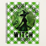 Personalized Wickedly Good Witch Green Gingham Planner<br><div class="desc">Personalized Wickedly Good Witch Green Gingham Planner - This planner features a green and black painting of a wicked witch in an enchanted forest on top of a white and green gingham chequered plaid pattern. Designed for those who loves dark fantasy and spooky things. Make a great birthday or anniversary...</div>