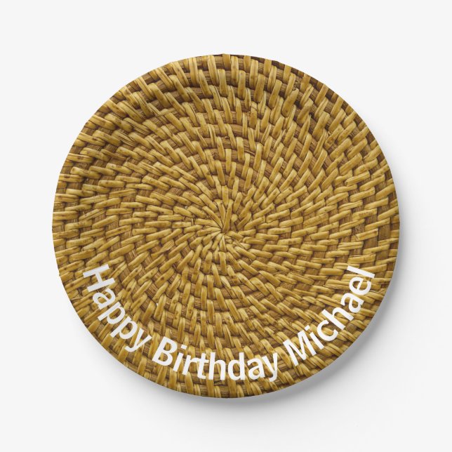 Personalized Wicker Look Bohemian Boho  Paper Plate (Front)