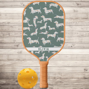 Personalized Wiener Dog, Sausage Dog Boho Flower Pickleball Paddle