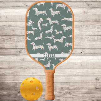Personalized Wiener Dog, Sausage Dog Boho Flower Pickleball Paddle