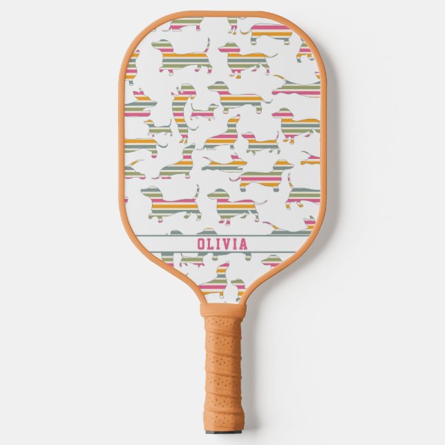Personalized Wiener Dog, Sausage Dog Colourful Pickleball Paddle (Front)