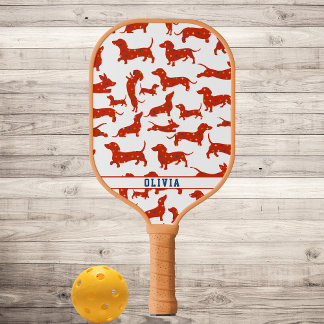 Personalized Wiener Dog, Sausage Dog Retro Pattern Pickleball Paddle
