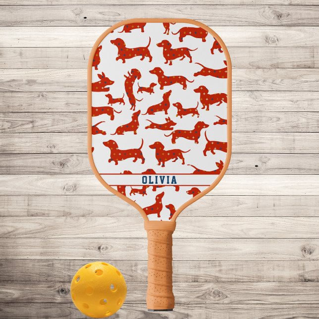 Personalized Wiener Dog, Sausage Dog Retro Pattern Pickleball Paddle (Creator Uploaded)