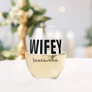 Personalized Wifey Name Stemless Wine Glass
