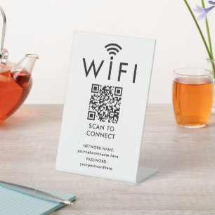 Personalized Wifi Password and Network QR Code Pedestal Sign