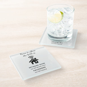 Personalized Wifi Password & Network for Guests  Glass Coaster