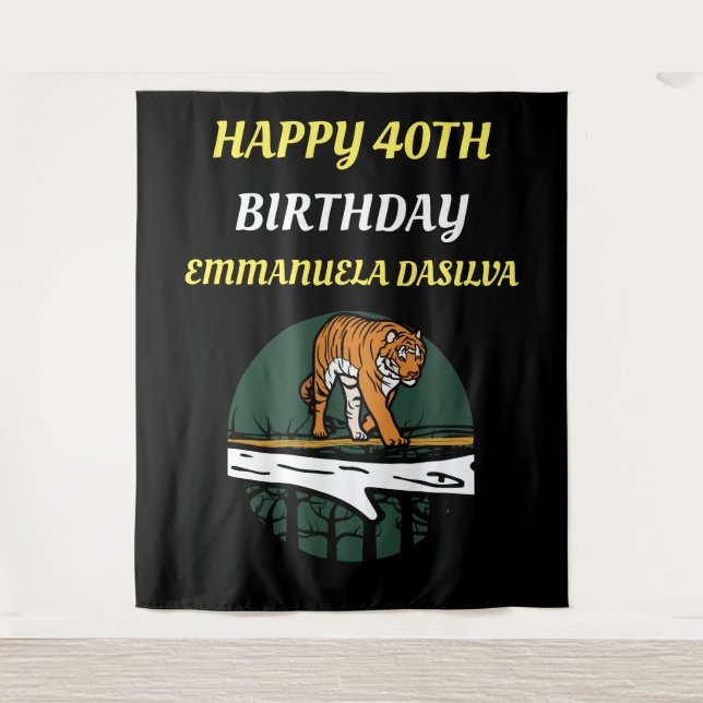 Personalized Wild Cat Tiger On Black  Tapestry (Front)