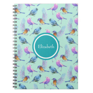 Personalized Wild Exotic Birds Watercolor Pattern Notebook