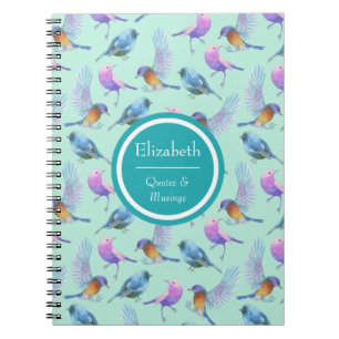 Personalized Wild Exotic Birds Watercolor Pattern Notebook