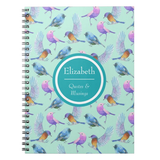 Personalized Wild Exotic Birds Watercolor Pattern Notebook (Front)