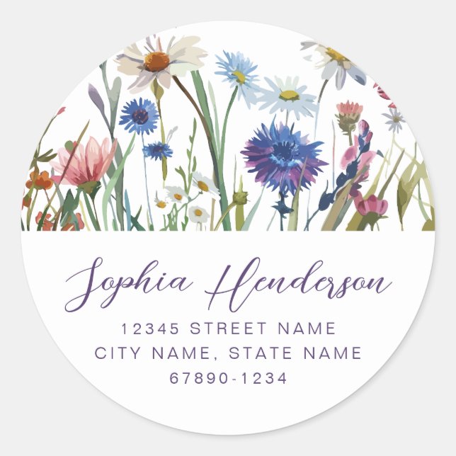 Personalized Wild Flowers Round Stickers (Front)