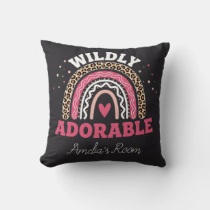 Personalized Wild One Boho Leopard Rainbow Throw  Pillow