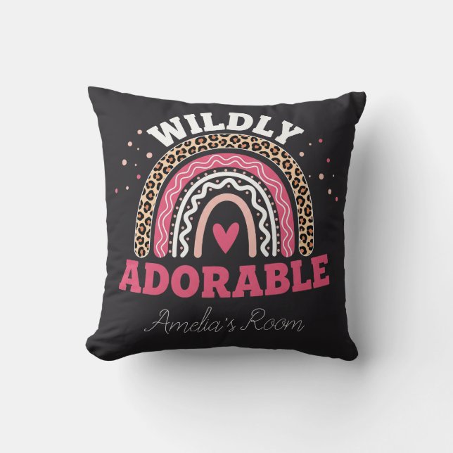 Personalized Wild One Boho Leopard Rainbow Throw  Pillow (Front)