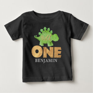 Personalized WILD ONE Dinosaur First Birthday  Bab Baby T-Shirt
