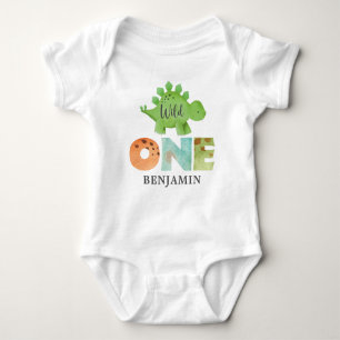Personalized WILD ONE Dinosaur First Birthday Baby Bodysuit