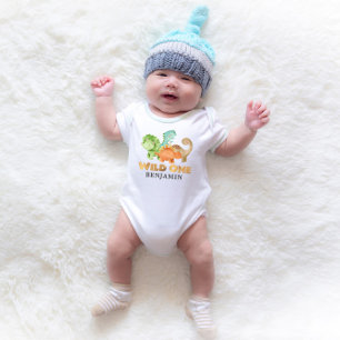 Personalized WILD ONE Dinosaurs 1st Birthday Baby Bodysuit
