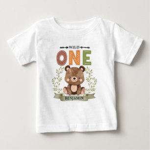 Personalized WILD ONE First Forest Bear Baby T-Shirt