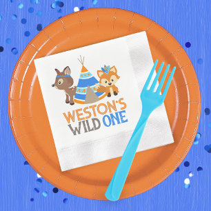 Personalized Wild One Fox and Deer 1st Birthday Napkin