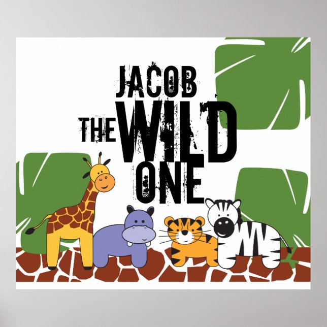 Personalized Wild One Poster, Safari Animals Poster (Front)