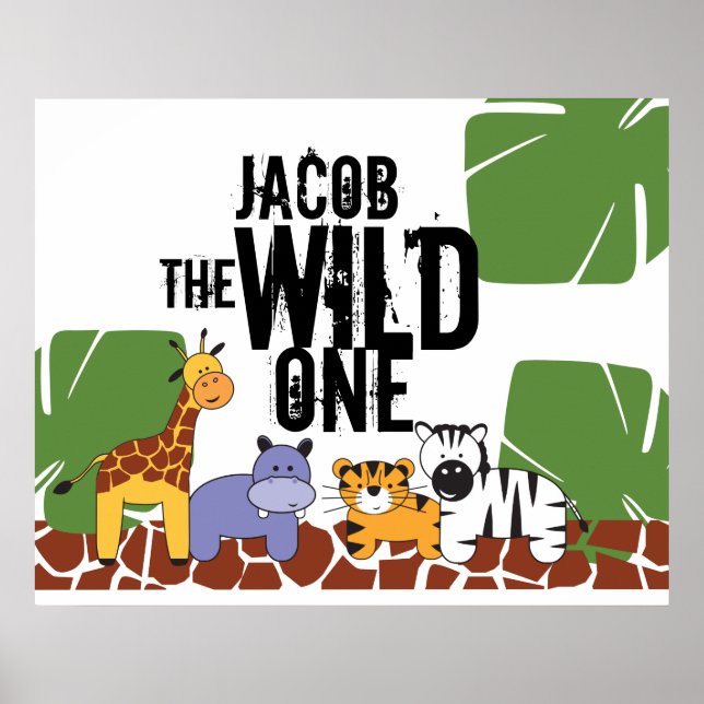 Personalized Wild One Poster, Safari Animals Poster (Front)