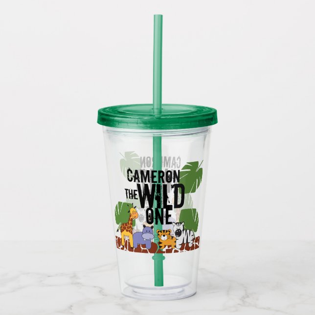 Personalized Wild One Safari Animal illustrations Acrylic Tumbler (Front)