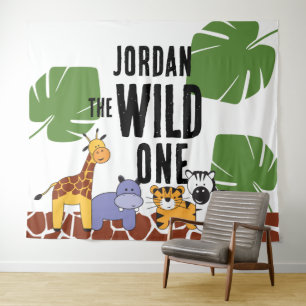 Personalized WILD ONE Safari Birthday Backdrop Tapestry