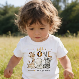 Personalized WILD ONE Safari First Birthday Baby T-Shirt