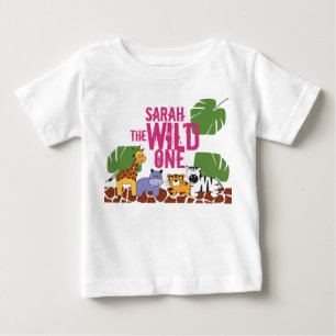 Personalized WILD ONE Safari First Birthday Pink Baby T-Shirt