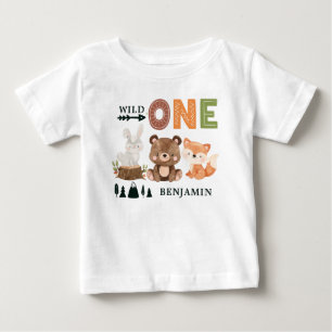 Personalized WILD ONE Woodland First Birthday  Bab Baby T-Shirt