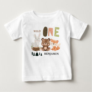 Personalized WILD ONE Woodland First Birthday  Baby T-Shirt