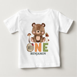 Personalized WILD ONE Woodland First Birthday Baby T-Shirt