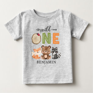 Personalized WILD ONE Woodland First Birthday Baby T-Shirt