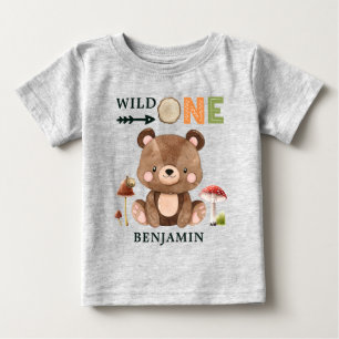 Personalized WILD ONE Woodland First Birthday Baby T-Shirt