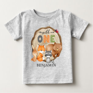 Personalized WILD ONE Woodland First Birthday Baby T-Shirt